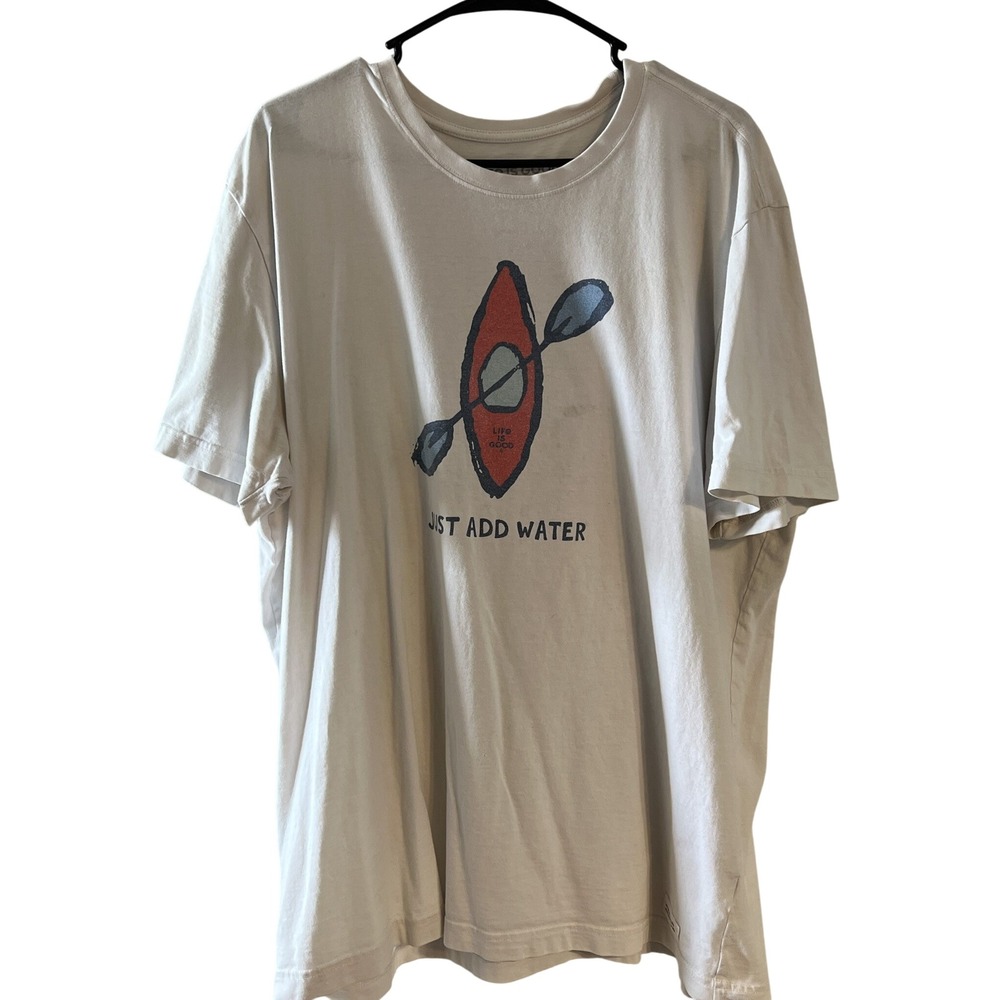 Life is Good Mens XL Crusher Tee White Kayak Just Add Water Graphic T-Shirt
